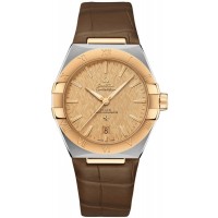 Omega Constellation Co-Axial Master Chronometer Champagne Dial 18K Yellow Gold Brown Leather Strap Men's Replica Watch 131.23.39.20.08.001