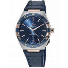 Omega Constellation Co-Axial Master Chronometer Blue Dial 18K Sedna Gold Blue Leather Strap Men's Replica Watch 131.23.41.21.03.001