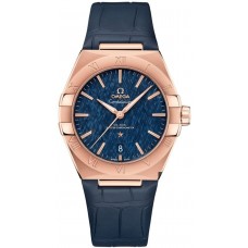 Omega Constellation Co-Axial Master Chronometer Blue Dial Sedna鈩?Gold Blue Leather Strap Men's Replica Watch 131.53.39.20.03.001