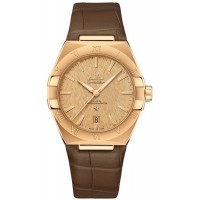 Omega Constellation Co-Axial Master Chronometer Champagne Dial Yellow Gold Brown Leather Strap Men's Replica Watch 131.53.39.20.08.001