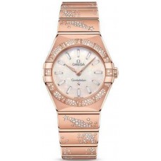 Omega Constellation Manhattan Quartz 28mm Mother of Pearl Dial Diamond Rose Gold Women's Replica Watch 131.55.28.60.99.001