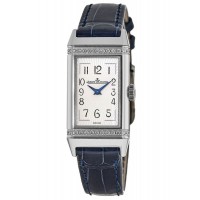 Jaeger LeCoultre Reverso One Quartz Silver Dial Blue Leather Strap Women's Replica Watch 3288420