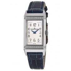 Jaeger LeCoultre Reverso One Quartz Silver Dial Blue Leather Strap Women's Replica Watch 3288420