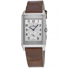 Jaeger LeCoultre Reverso Classic Large Duoface Small Seconds Silver and Black Dial Brown Leather Strap Men's Replica Watch 3848422