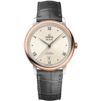 Omega De Ville Prestige Co-Axial 39.5mm White Dial Rose Gold and Steel Leather Strap Men's Replica Watch 424.23.40.20.09.001