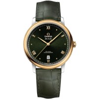 Omega De Ville Prestige Co-Axial 39.5mm Green Dial Yellow Gold and Steel Leather Strap Men's Replica Watch 424.23.40.20.10.001