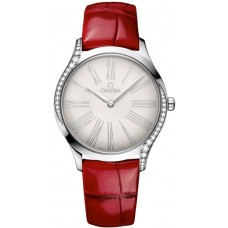 Omega De Ville Tresor Silver Dial Diamond Leather Strap Women's Replica Watch 428.18.36.60.02.001