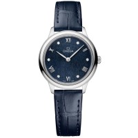 Omega De Ville Prestige Quartz 27.5mm Blue Diamond Dial Leather Strap Women's Replica Watch 434.13.28.60.53.002