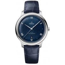 Omega De Ville Prestige Co-Axial Chronometer Power Reserve 41mm Blue Dial Leather Strap Men's Replica Watch 434.13.40.20.03.001