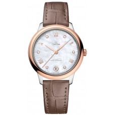 Omega De Ville Prestige Co-Axial Master Chronometer 34mm Mother of Pearl Diamond Dial Leather Strap Women's Replica Watch 434.23.34.20.55.001