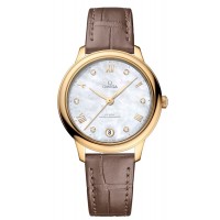 Omega De Ville Prestige Co-Axial Master Chronometer 34mm Mother of Pearl Diamond Dial 18k Rose Gold Leather Strap Women's Replica Watch 434.53.34.20.55.002