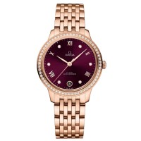 Omega De Ville Prestige Co-Axial Master Chronometer 34mm Red Dial Diamond 18k Rose Gold Women's Replica Watch 434.55.34.20.61.001