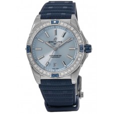 Breitling Super Chronomat Automatic 38 Light Blue Dial Diamond Rubber Strap Women's Replica Watch A17356531C1S1