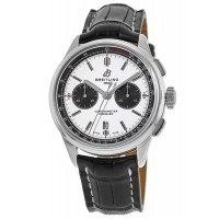 Breitling Premier B01 Chronograph 42 Silver Dial Crocodile Leather Strap  Men's Replica Watch AB0118221G1P2