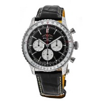 Breitling Navitimer 1 B01 Chronograph 46 Black Dial Leather Strap Men's Replica Watch AB0137211B1P1