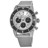 Breitling Superocean Heritage II Chronograph 44 Black &amp; Silver Dial Steel Mesh Band Men's Replica Watch AB0162121G1A1