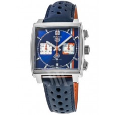 Tag Heuer Monaco Chronograph Gulf Edition Blue Dial Leather Strap Men's Replica Watch CBL2115.FC6494