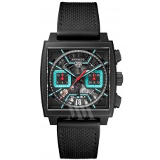 Tag Heuer Monaco Automatic Black Dial Rubber and Leather Strap Men's Replica Watch CBL2184.FT6236