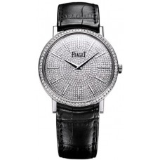 Piaget Altiplano White Gold Diamond Set Dial Black Leather Strap Unisex Replica Watch G0A36128