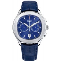 Piaget Polo S Blue Chronograph Dial Leather Strap Men's Replica Watch G0A43002