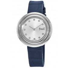 Piaget Possession 29mm Silver Diamond Dial Blue Leather Strap Women's Replica Watch G0A43080
