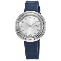 Piaget Possession 34mm Silver Diamond Dial Blue Leather Strap Women's Replica Watch G0A43090
