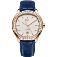 Piaget Polo White Dial Diamond Rose Gold Leather Strap Women's Replica Watch G0A44010
