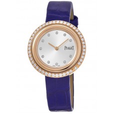 Piaget Possession Silver Dial Diamond Rose Gold Leather Strap Women's Replica Watch G0A44292