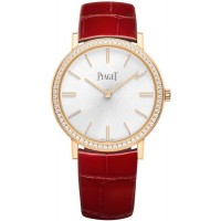 Piaget Altiplano Silver Dial Diamond Rose Gold Leather Strap Women's Replica Watch G0A45406