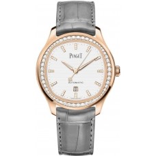 Piaget Polo Date White Dial Diamond Rose Gold Leather Strap Men's Replica Watch G0A46023
