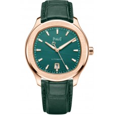 Piaget Polo Date Green Dial Rose Gold Leather Strap Men's Replica Watch G0A47010