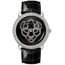 Cartier Revelation Dune Panthere Medium Black Dial White Gold Diamond Leather Strap Women's Replica Watch HPI01430