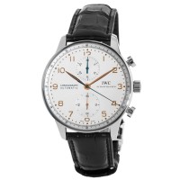IWC Portugieser Automatic Chronograph Silver Dial Gold Markers Leather Strap Men's Replica Watch IW371604