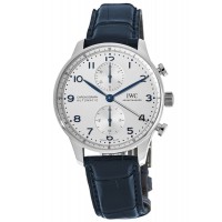 IWC Portugieser Automatic Chronograph Silver Dial Blue Leather Strap Men's Replica Watch IW371605