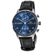 IWC Portugieser Automatic Chronograph Blue Dial Leather Strap Men's Replica Watch IW371606