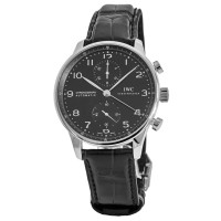 IWC Portugieser Automatic Chronograph Black Dial Leather Strap Men's Replica Watch IW371609