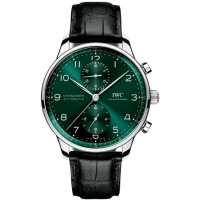 IWC Portugieser Automatic Chronograph Green Dial Leather Strap Men's Replica Watch IW371615