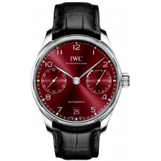 IWC Portugieser Automatic 7 Day Power Reserve Burgundy Dial Leather Strap Men's Replica Watch IW500714