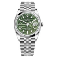 Rolex Datejust 36 Stainless Steel Olive Green Palm-Motif Dial Women's Replica Watch M126200-0019