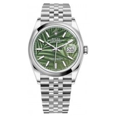 Rolex Datejust 36 Stainless Steel Olive Green Palm-Motif Dial Women's Replica Watch M126200-0019