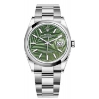 Rolex Datejust 36 Stainless Steel Olive Green Palm-Motif Dial Women's Replica Watch M126200-0020