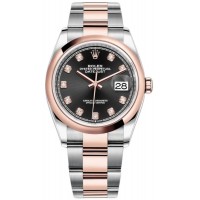 Rolex Datejust 36 Steel &amp; Everose Gold Black Diamond Dial Women's Replica Watch M126201-0020