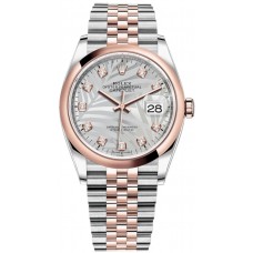 Rolex Datejust 36 Steel &amp; Everose Gold Silver Palm-Motif Diamond Dial Women's Replica Watch M126201-0037