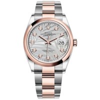 Rolex Datejust 36 Steel &amp; Everose Gold Silver Palm-Motif Diamond Dial Women's Replica Watch M126201-0038