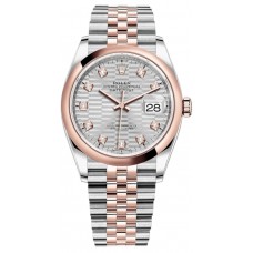 Rolex Datejust 36 Steel &amp; Everose Gold Silver Fluted-Motif Diamond Dial Women's Replica Watch M126201-0039