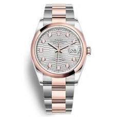 Rolex Datejust 36 Steel &amp; Everose Gold Silver Fluted-Motif Diamond Dial Women's Replica Watch M126201-0040