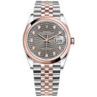 Rolex Datejust 36 Steel &amp; Everose Gold Slate Fluted-Motif Diamond Dial Women's Replica Watch M126201-0041