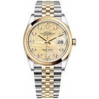 Rolex Datejust 36 Steel &amp; Yellow Gold Golden Palm-Motif Diamond Dial Women's Replica Watch M126203-0043