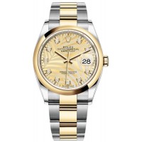 Rolex Datejust 36 Steel &amp; Yellow Gold Golden Palm-Motif Diamond Dial Women's Replica Watch M126203-0044