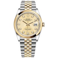 Rolex Datejust 36 Steel &amp; Yellow Gold Golden Fluted-Motif Diamond Dial Women's Replica Watch M126203-0045